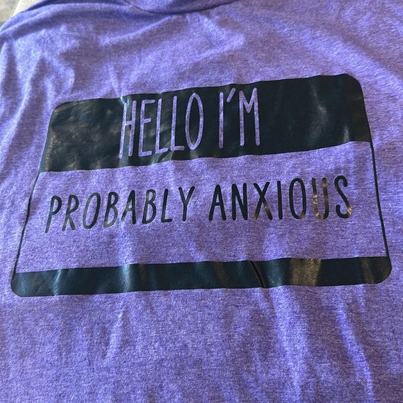 Gildan double X Heather blue T-shirt with the saying hello I'm probably anxious - Picture 4 of 7